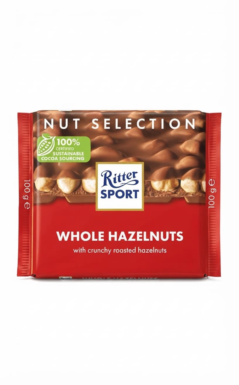 Whole Hazelnuts milk bar packaging by Ritter Sport