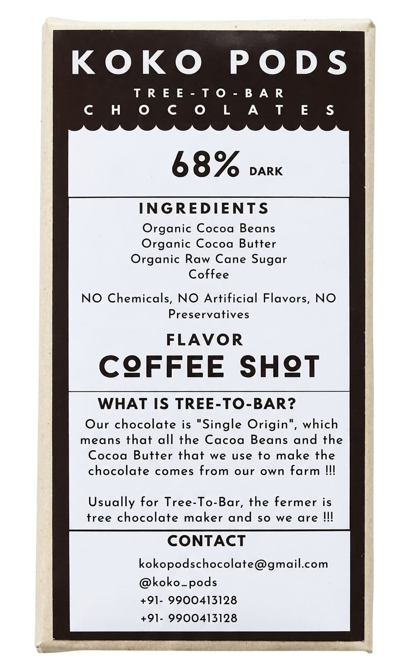 Coffee 68% 68% dark bar packaging by Kokopods