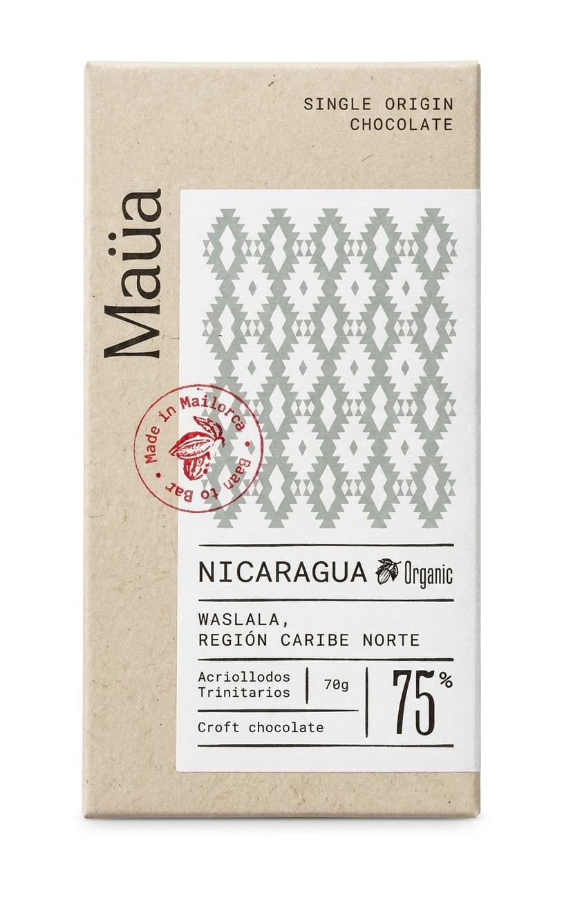 Nicaragua 75% 75% dark bar packaging by Maüa