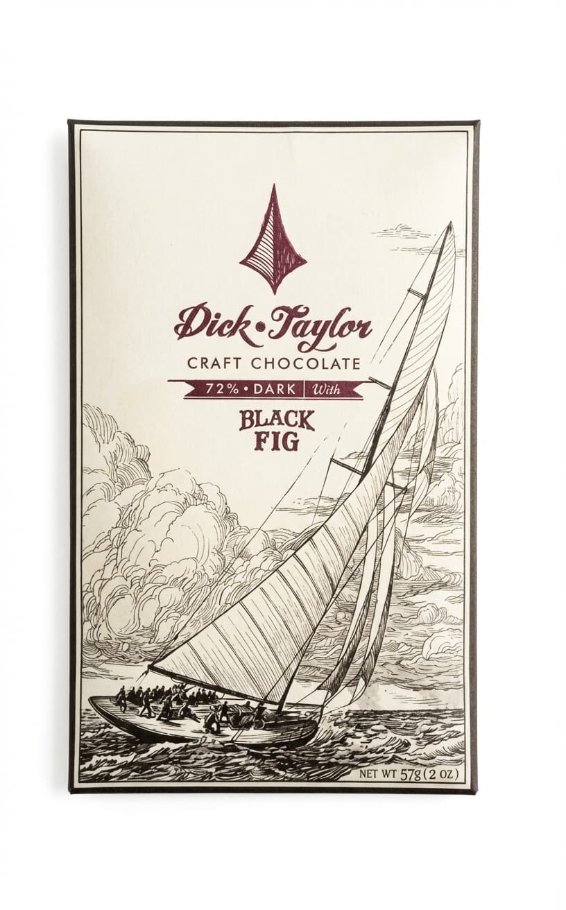 Black Fig 72% Dark 72% dark bar packaging by Dick Taylor