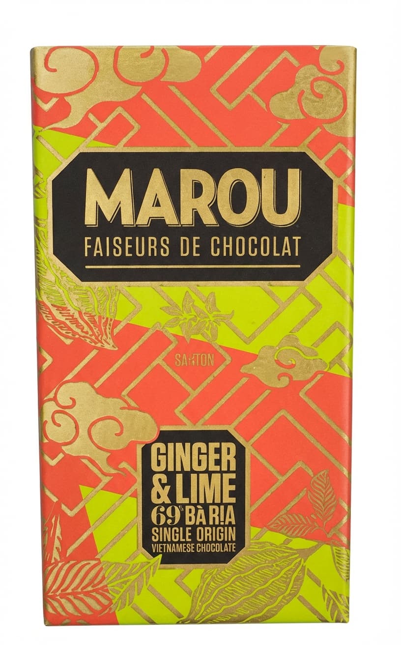 Ginger & Lime 69% Ba Ria 69% dark bar packaging by Marou Chocolate