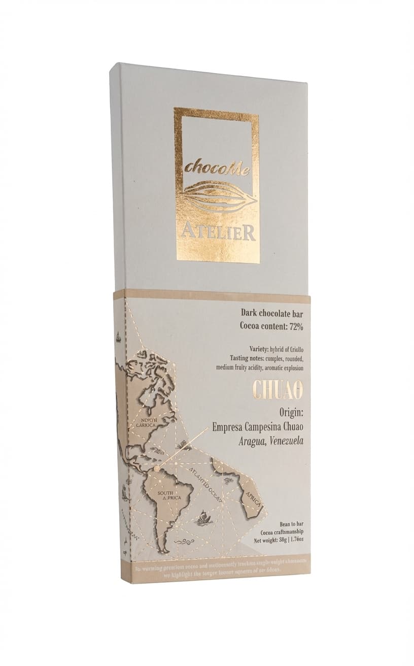 Chuao 72% 72% dark bar packaging by ChocoMe Atelier
