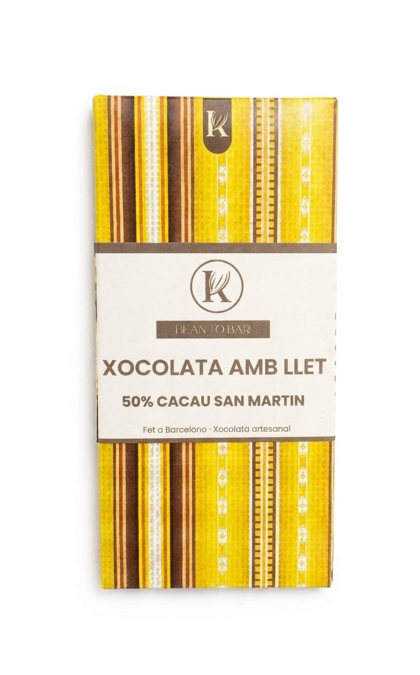 Xocolata Amb Llet 50% Cacau San Martin 50% milk bar packaging by Kina Chocolates