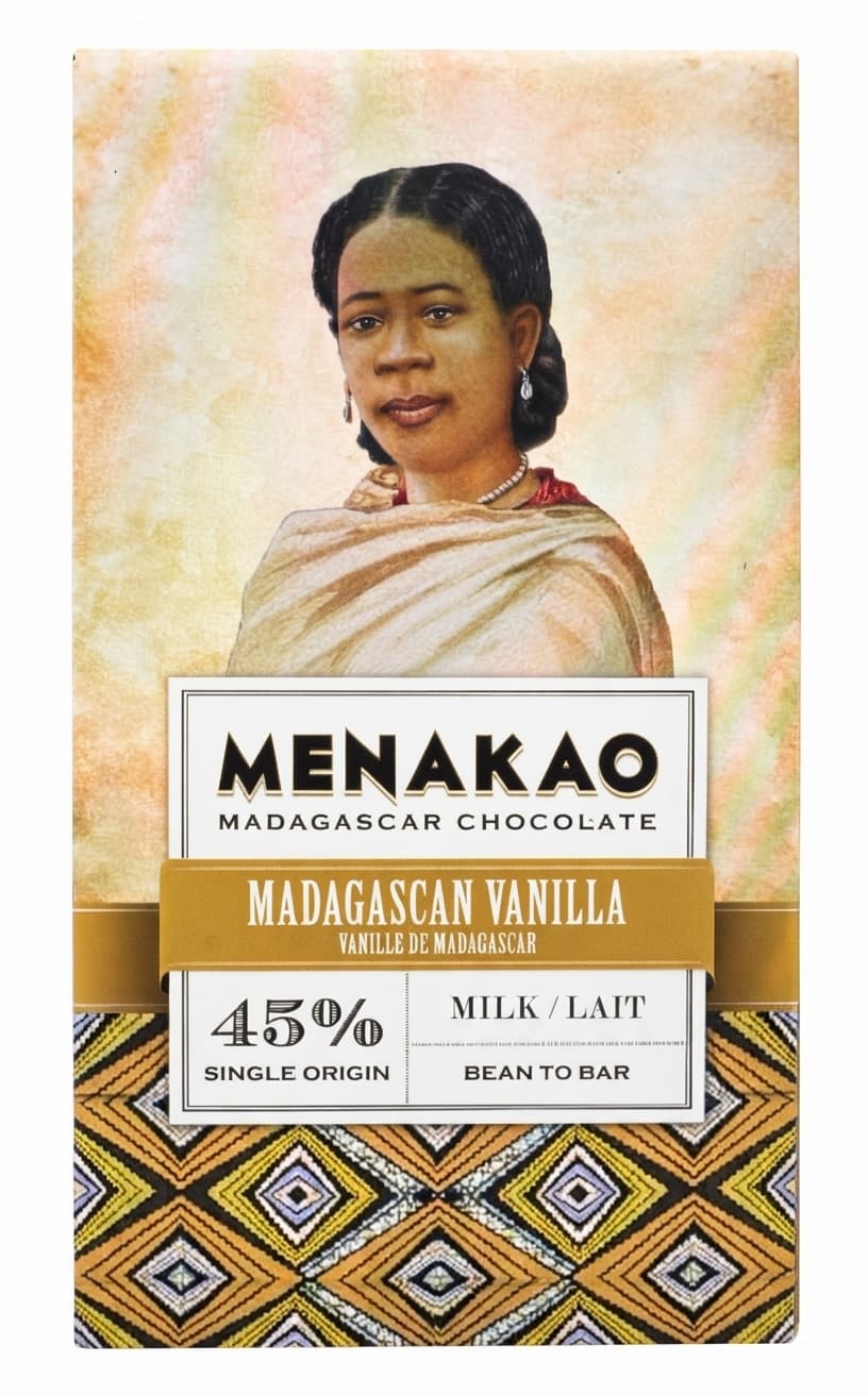Madagascan Vanilla 45% 45% milk bar packaging by Menakao