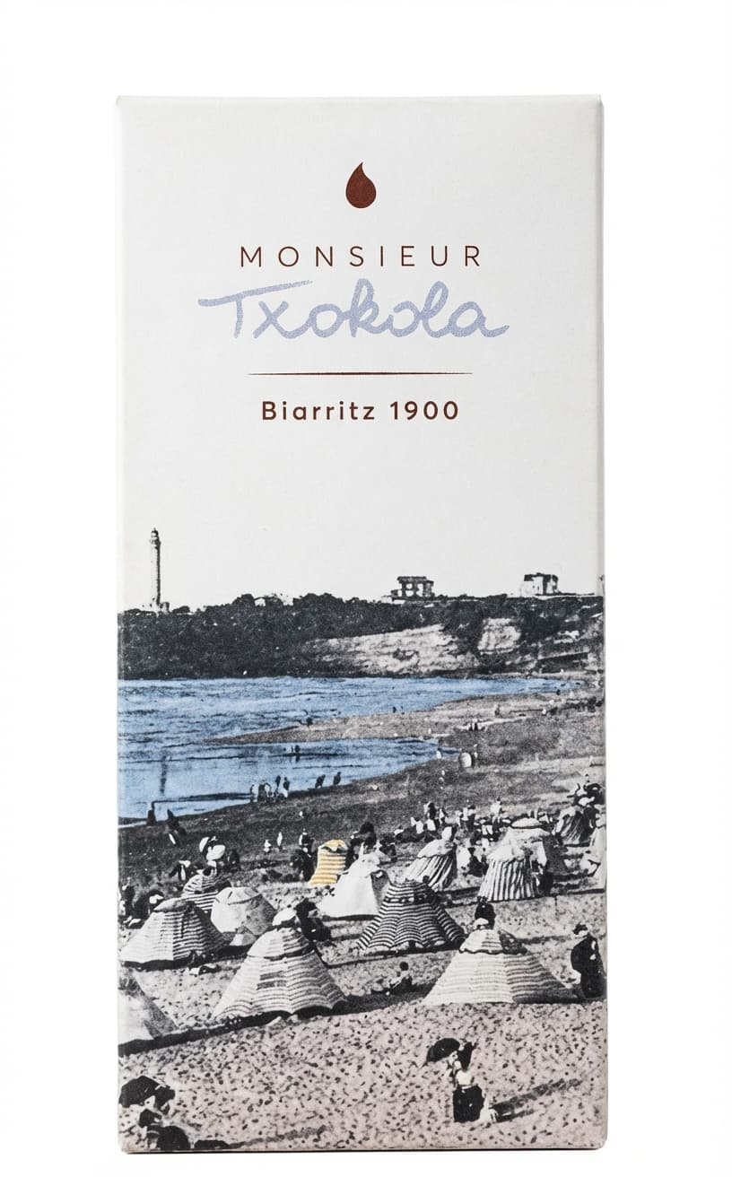 Biarritz 1900 85% dark bar packaging by Monsieur Txokola