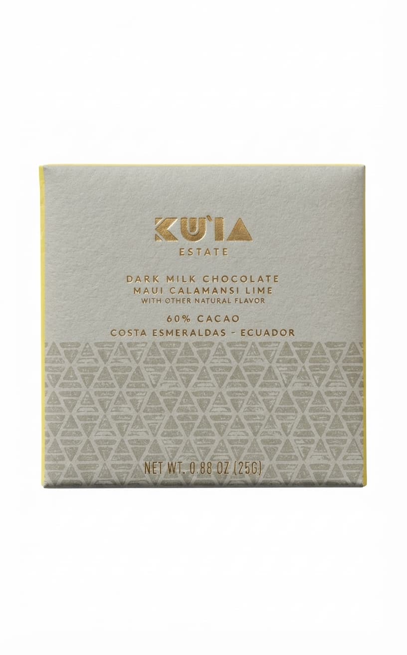Calamansi Lime Dark Milk 60% 60% milk bar packaging by Maui Ku'ia Estate Chocolate
