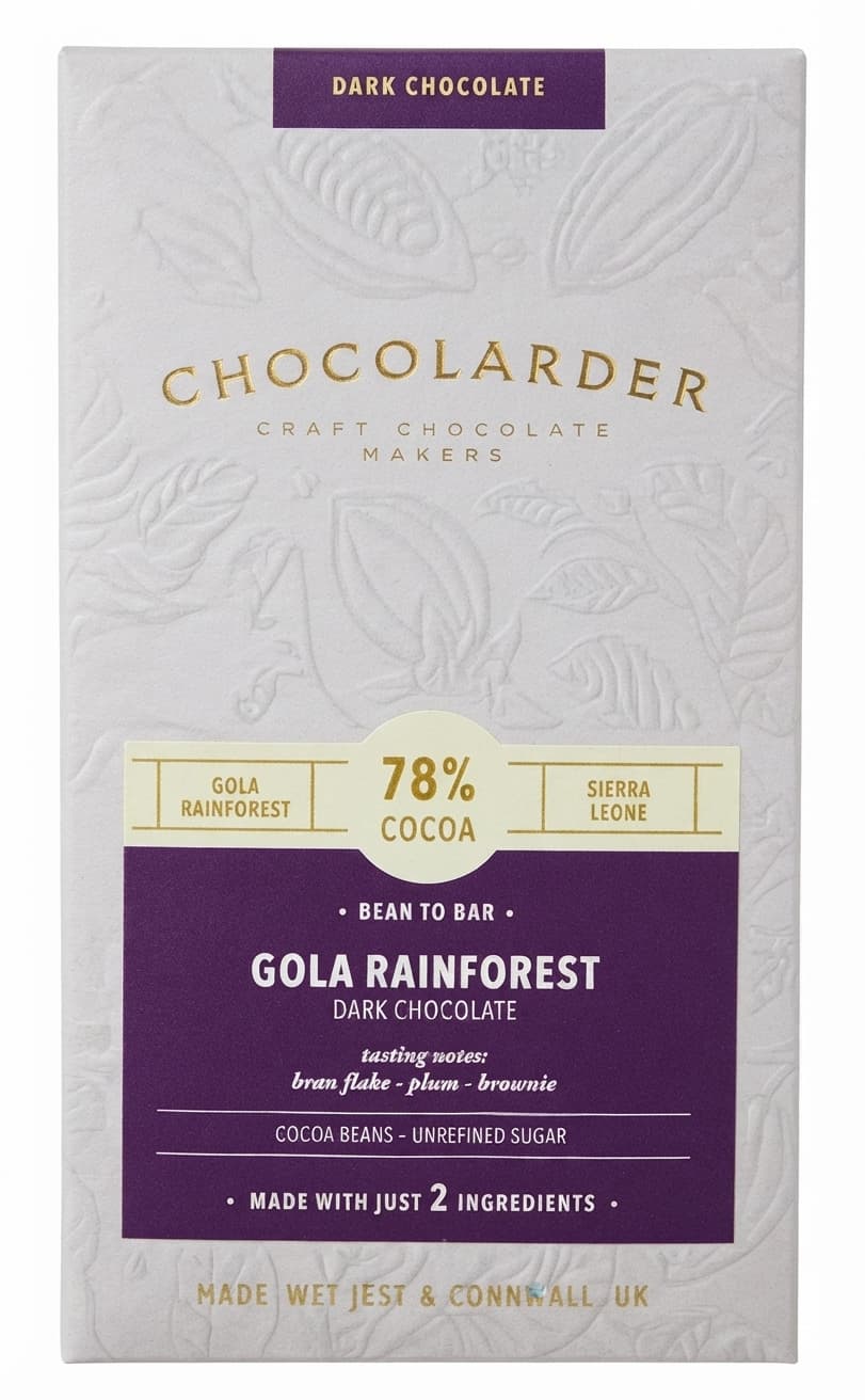 Gola Rainforest 78% 78% dark bar packaging by Chocolarder
