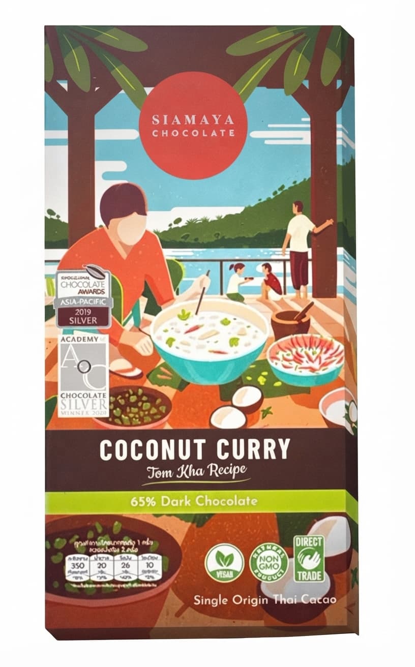 Coconut Curry 65% dark bar packaging by Siamaya Chocolate