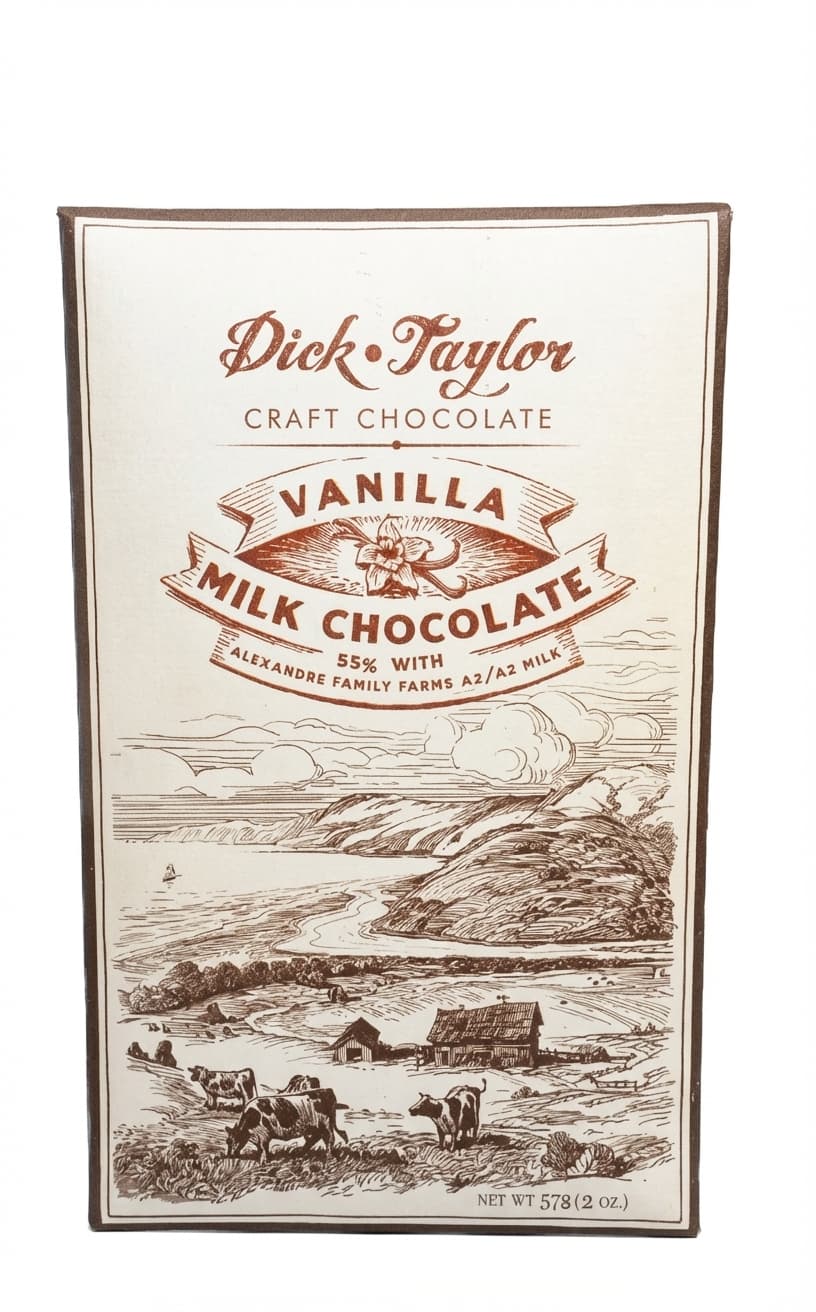 Vanilla Milk Chocolate 55% milk bar packaging by Dick Taylor