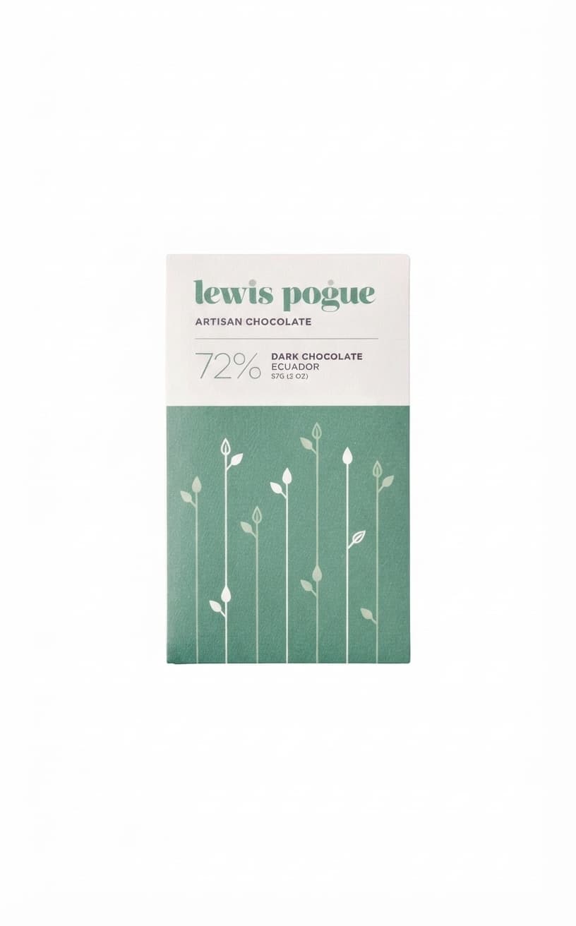 Ecuador 72% 72% dark bar packaging by Lewis Pogue Artisan Chocolate