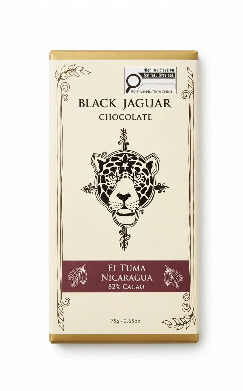 El Tuma Nicaragua 82% 82% dark bar packaging by Black Jaguar Chocolate