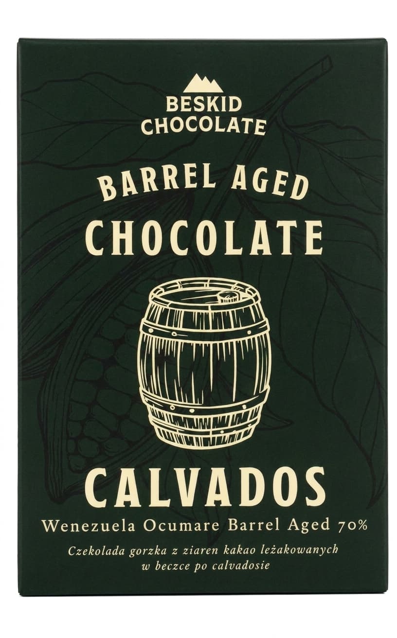 Calvados 70% 70% dark bar packaging by Beskid Chocolate