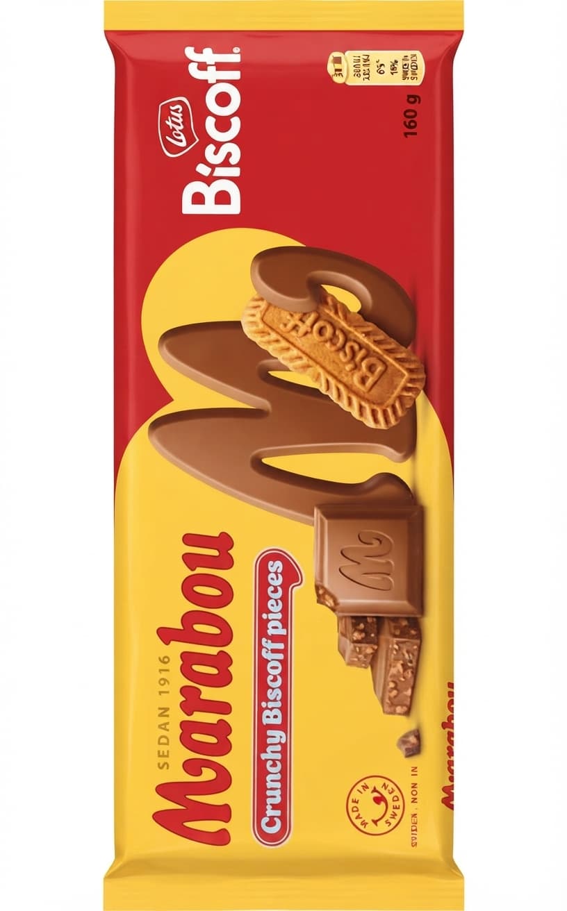 Biscoff 30% milk bar packaging by Marabou