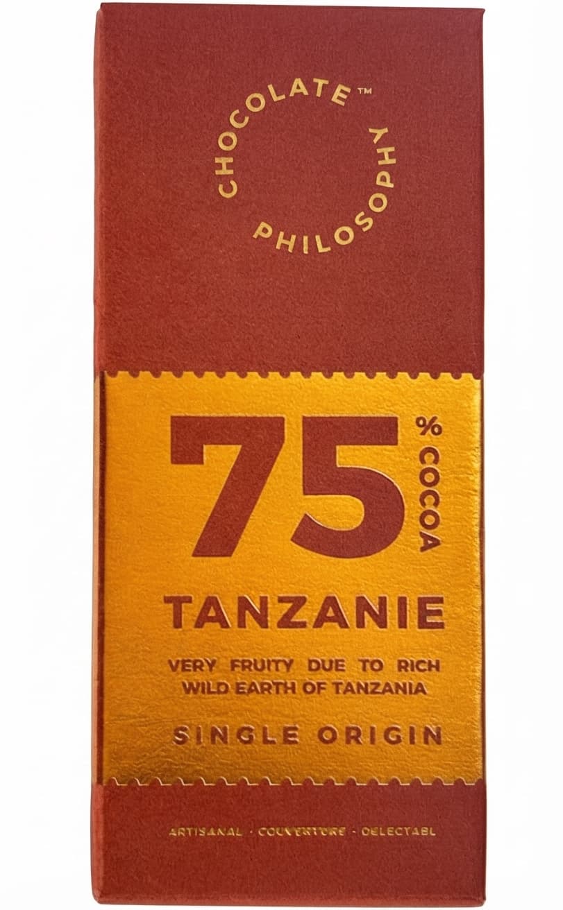 Tanzanie 75% 75% dark bar packaging by Chocolate Philosophy