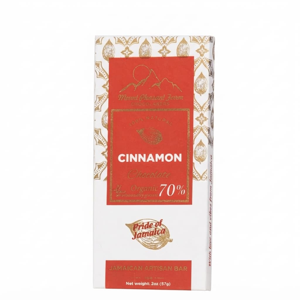 Cinnamon 70% 70% dark bar packaging by Mount Pleasant Farm Chocolatiers