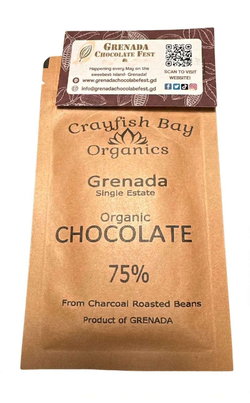 Grenada Single Estate 75% 75% dark bar packaging by Crayfish Bay Organics