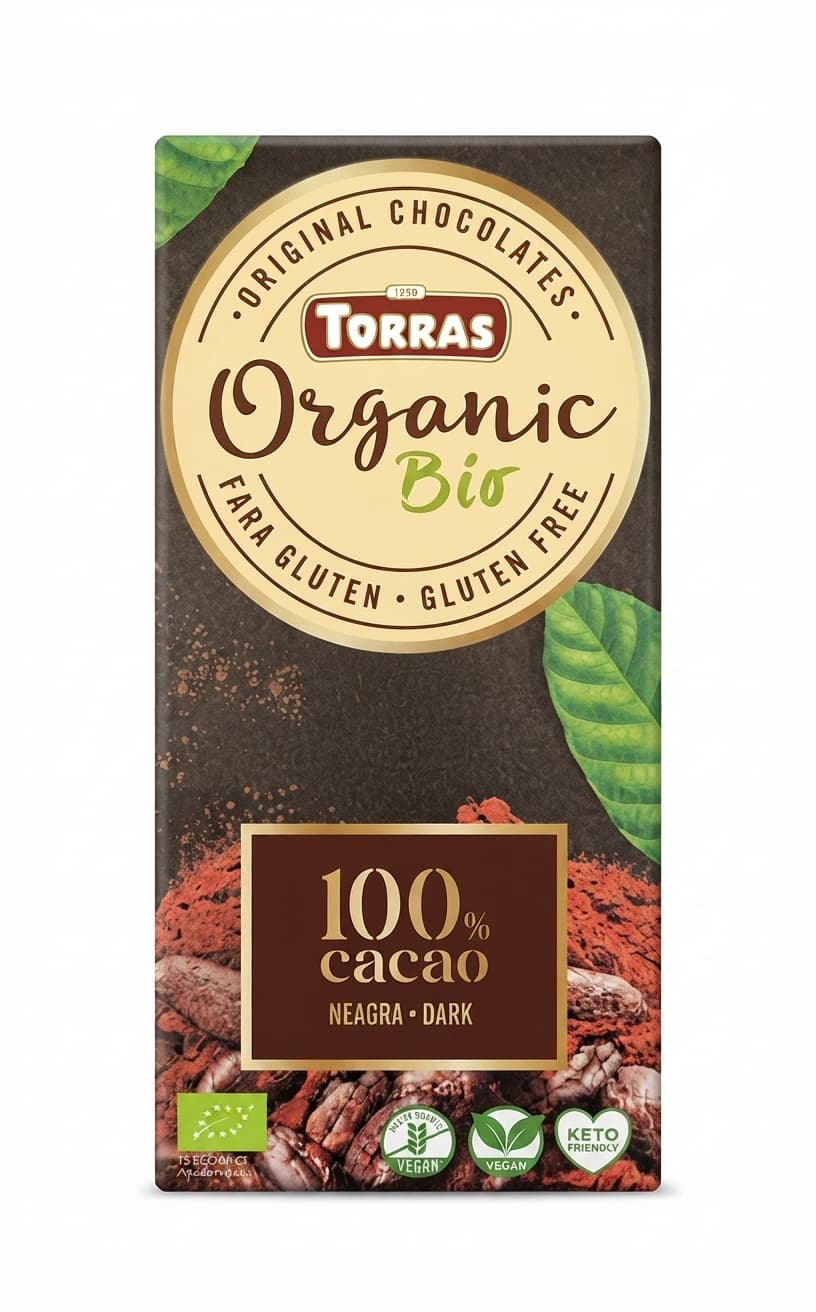 Organic Bio 100% 100% dark bar packaging by Torras