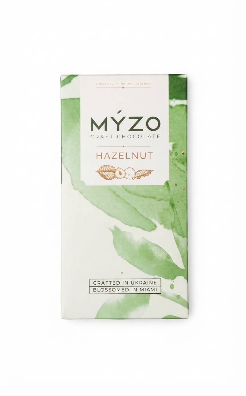 Hazelnut 70% 70% dark bar packaging by Myzo Chocolate