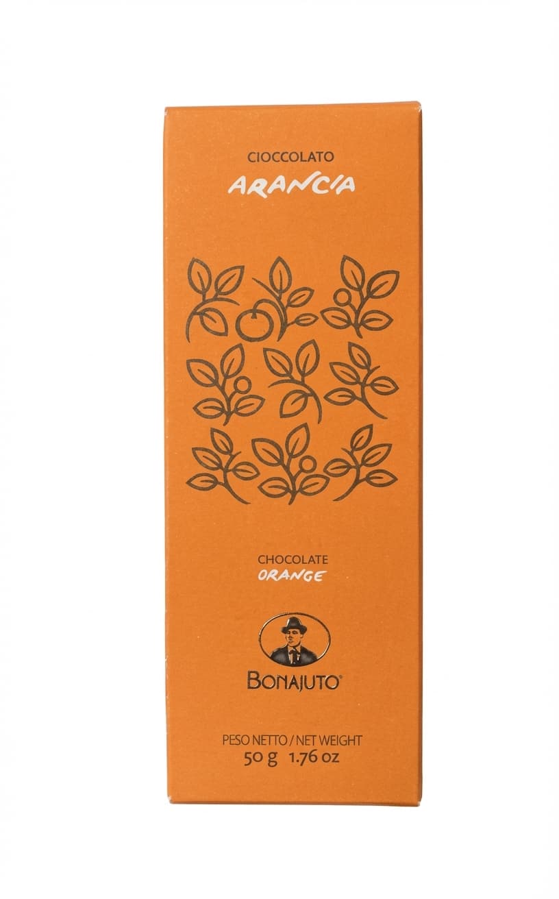 Chocolate Orange 50% dark bar packaging by Bonajuto