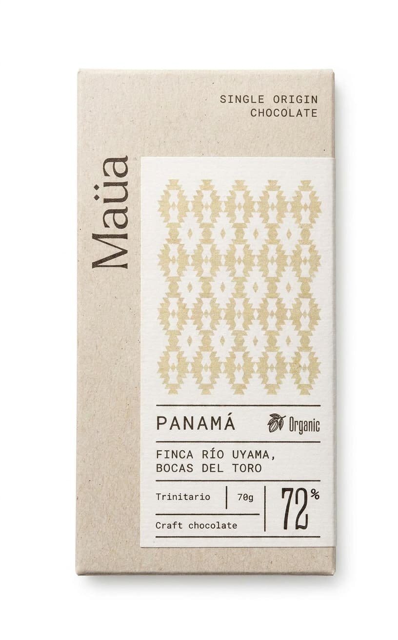 Panamá Finca Río Uyama 72% 72% dark bar packaging by Maüa