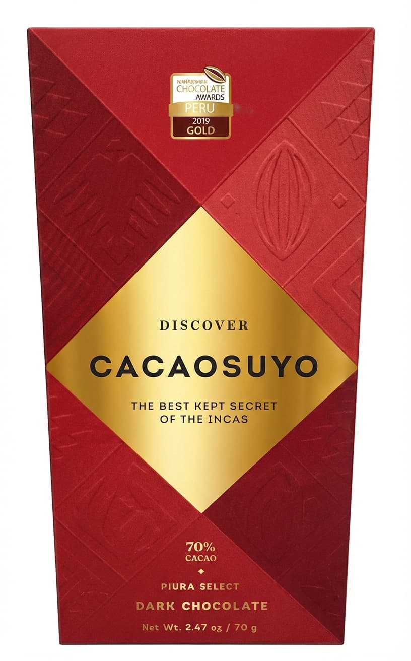 Piura Select 70% dark bar packaging by Cacaosuyo