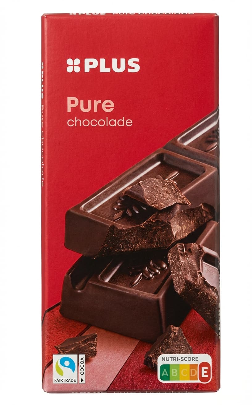 PLUS 54% dark bar packaging by PLUS