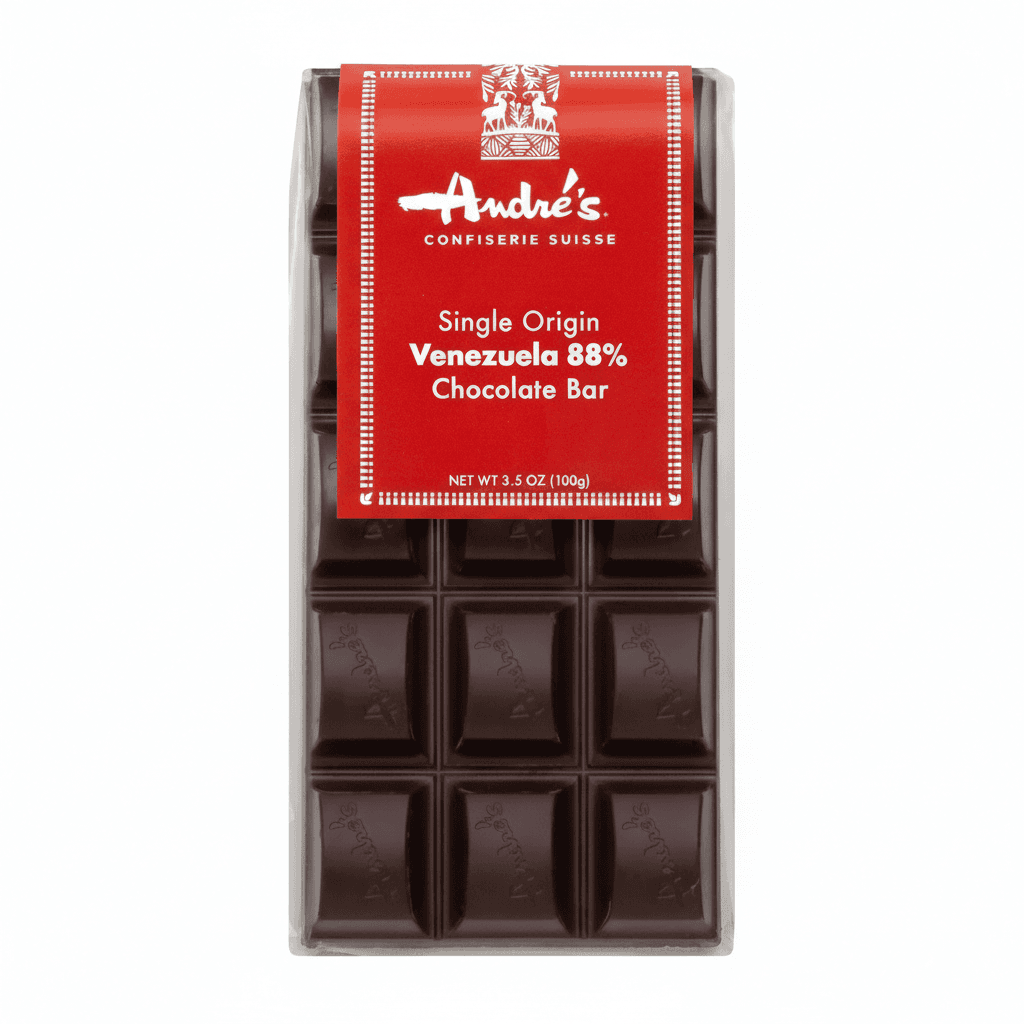 Single Origin 88% Chocolate Bar 88% dark bar packaging by André's