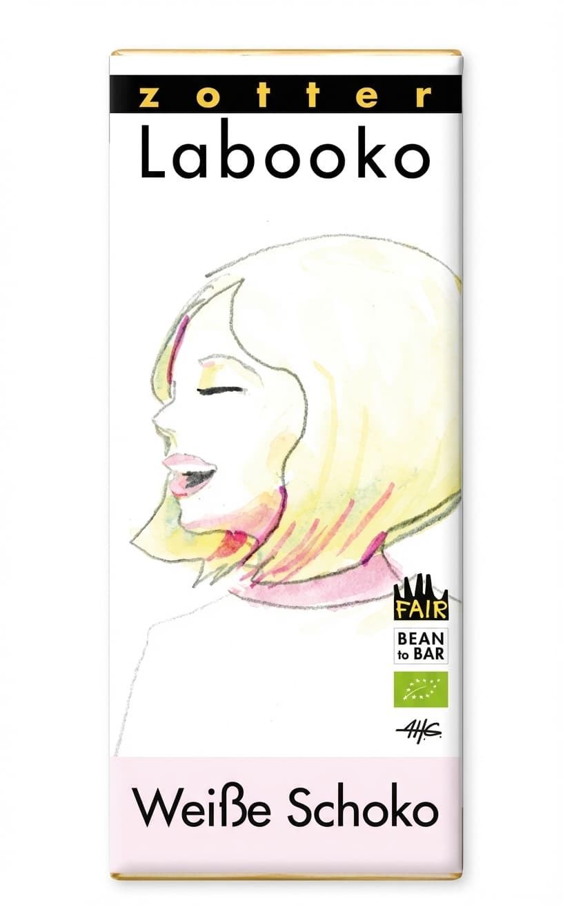 Labooko Weiße Schoko White Chocolate 35% white bar packaging by Zotter