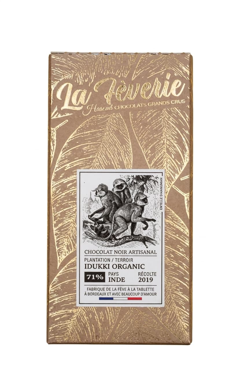 Idukki Organic 71% 71% dark bar packaging by Hasnaâ Chocolats
