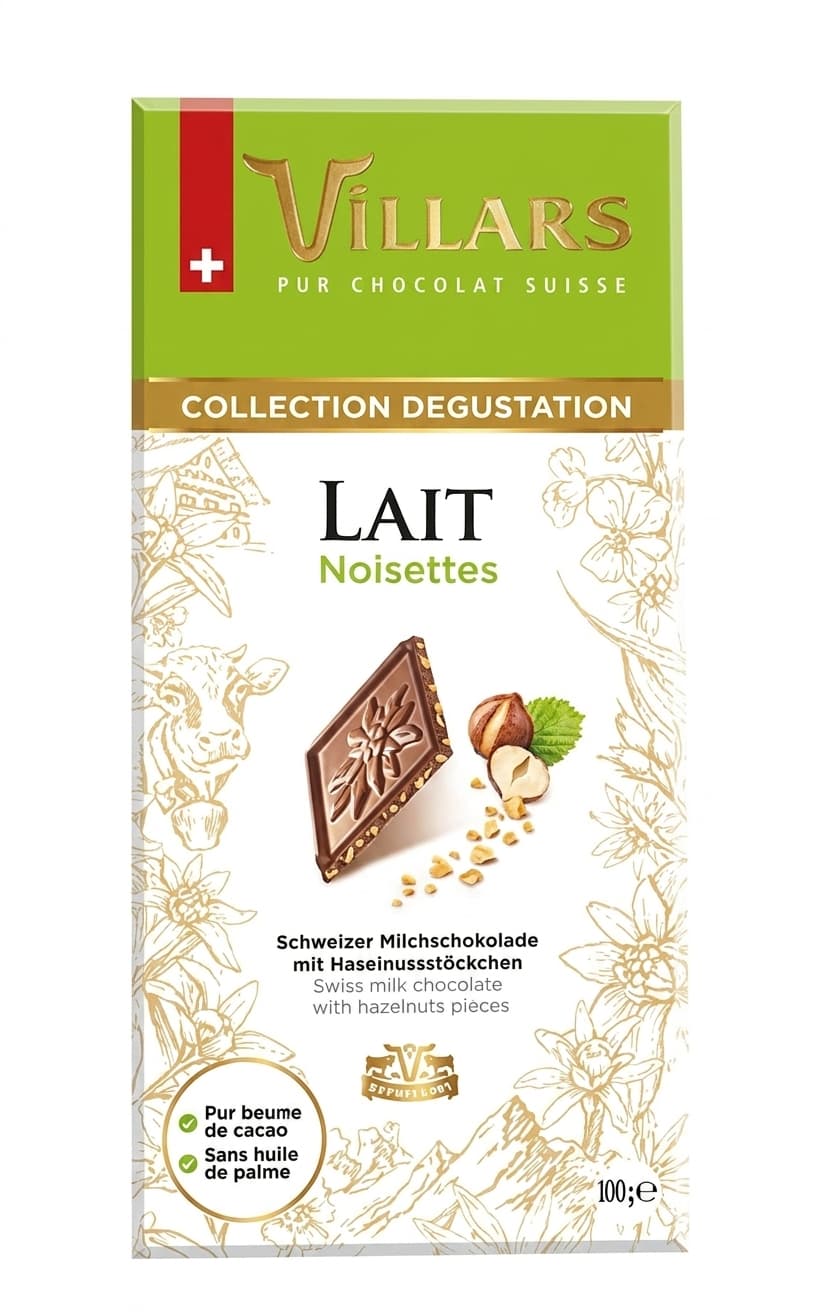 Lait Noisettes 33% milk bar packaging by Villars