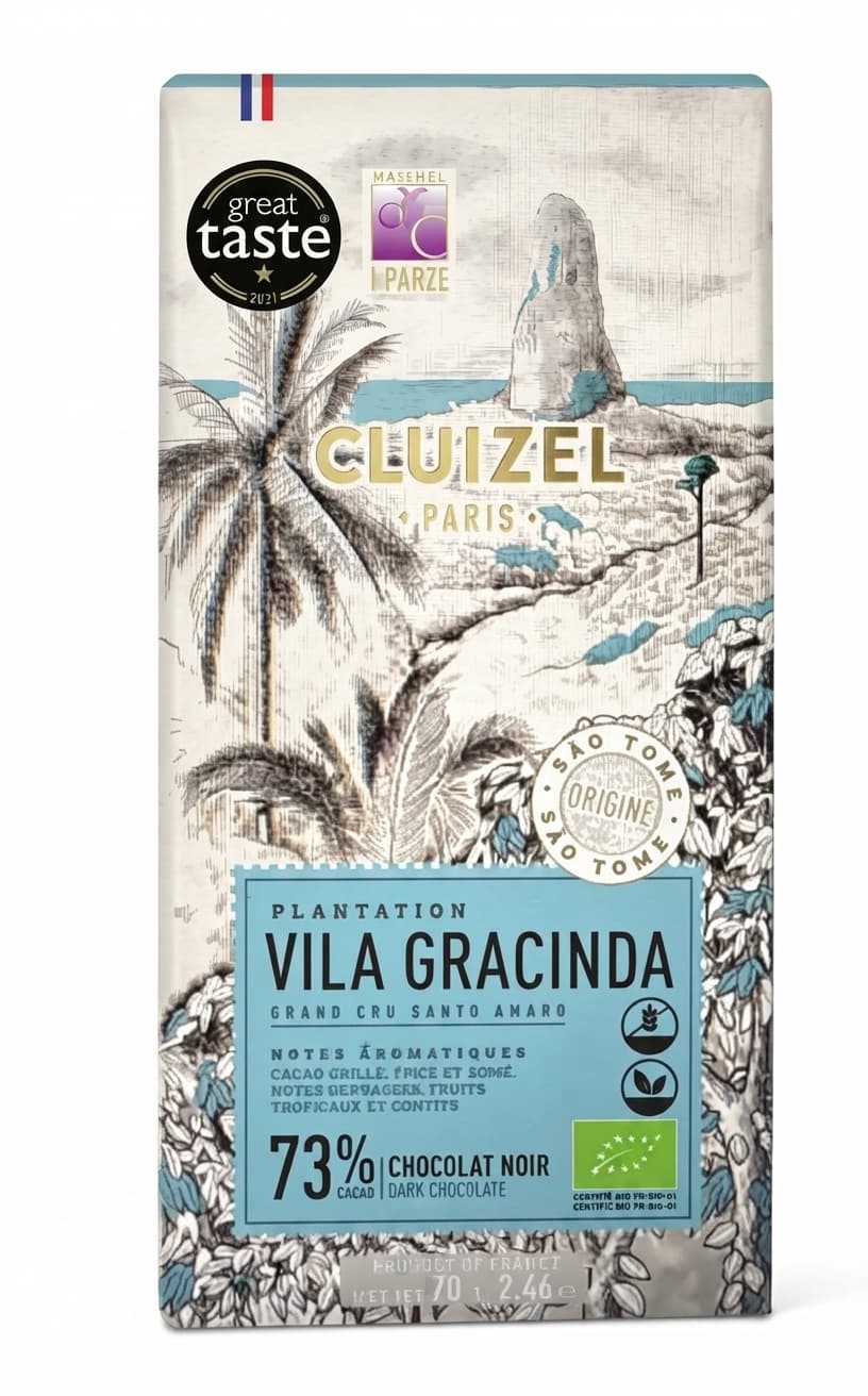 Vila Gracinda 73% 73% dark bar packaging by Cluizel