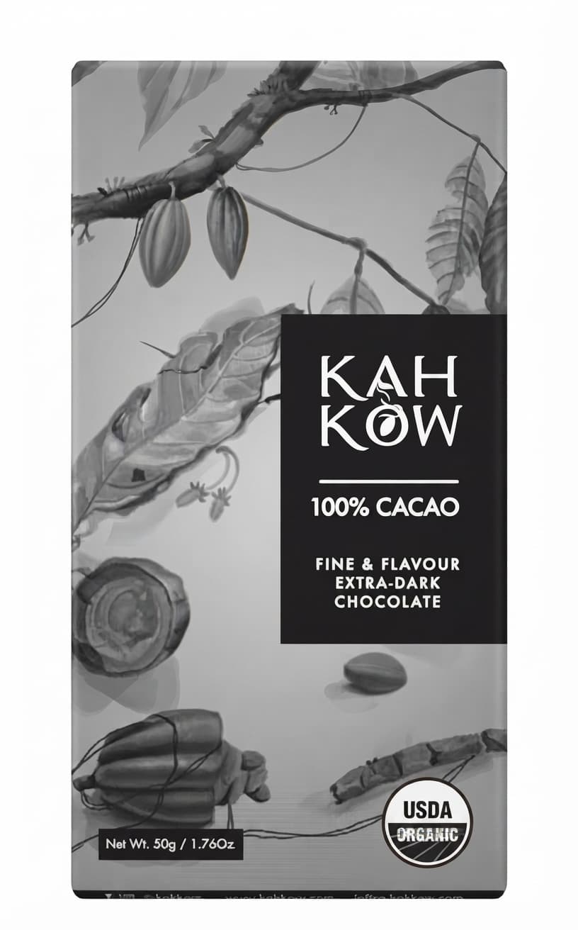 100% Cacao 100% dark bar packaging by Kah Kow