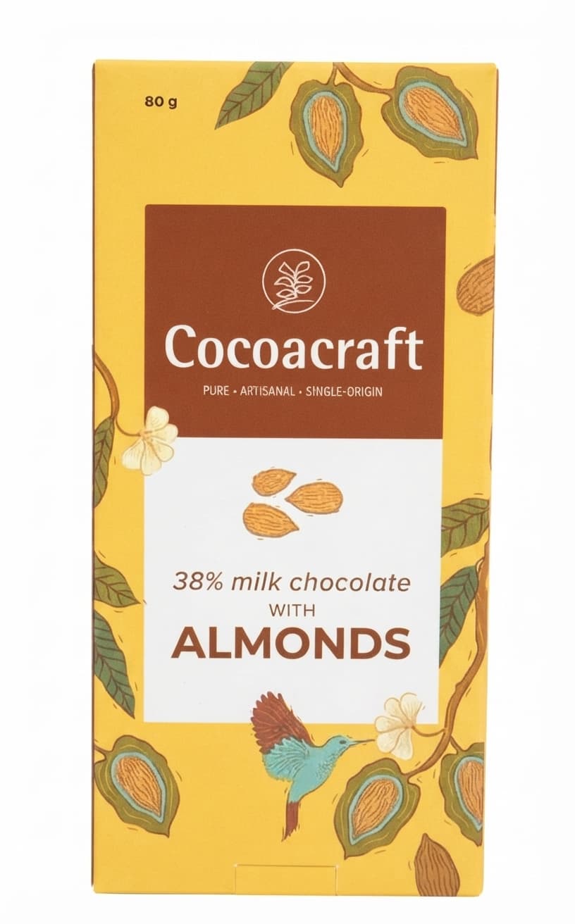 Almonds 38% 38% milk bar packaging by Cocoacraft
