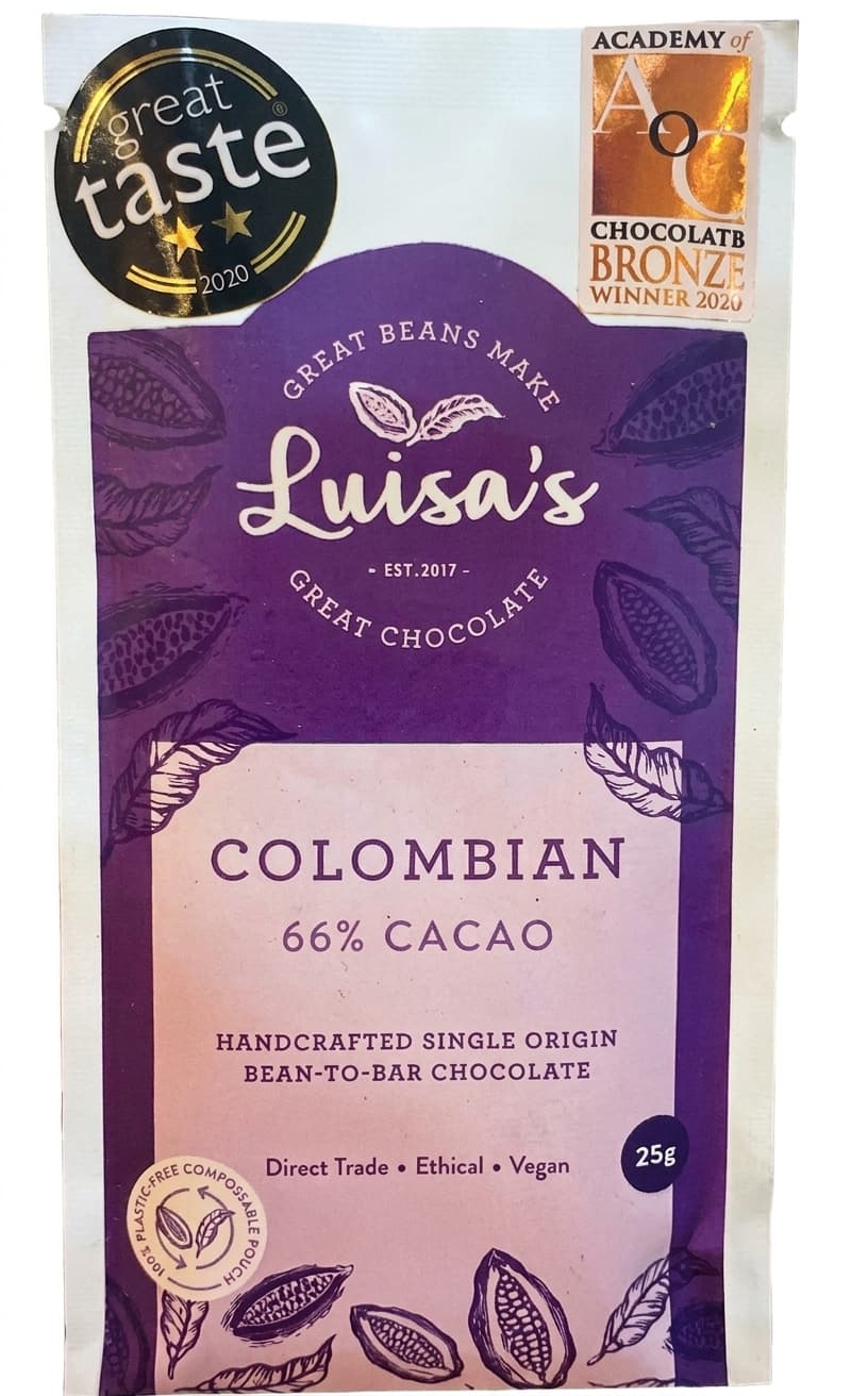 Colombian 66% 66% dark bar packaging by Luisa's