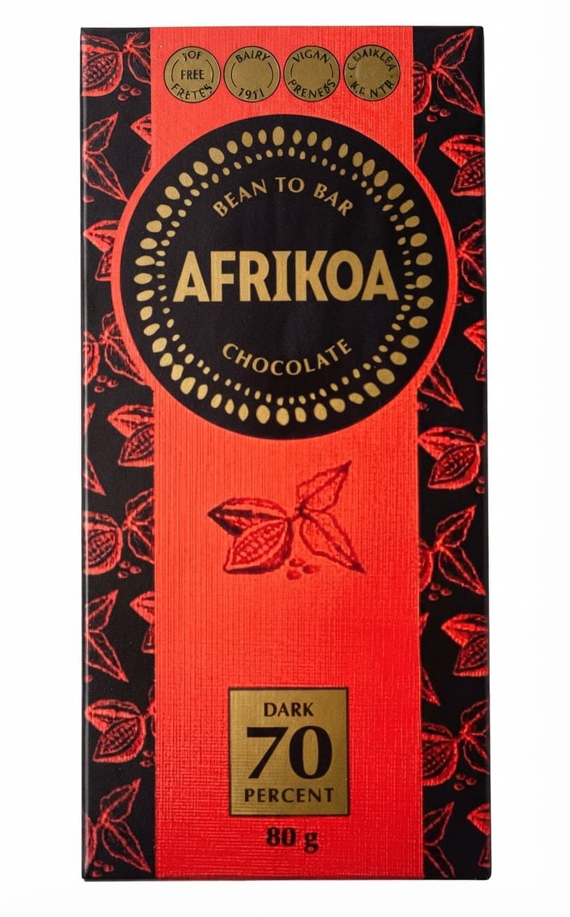 Dark 70% 70% dark bar packaging by Afrikoa