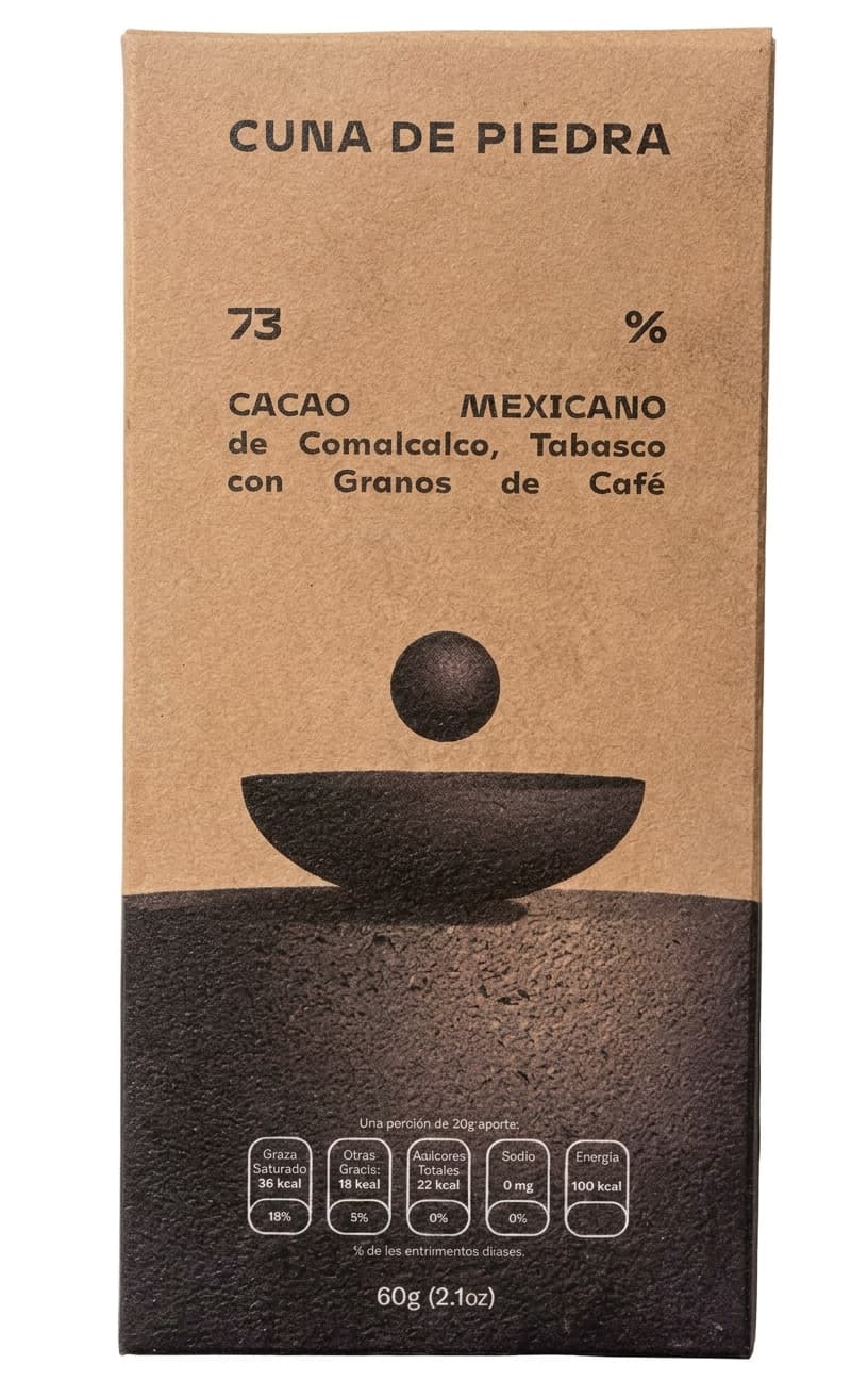 73% Comalcalco Granos de Café 73% dark bar packaging by Cuna de Piedra
