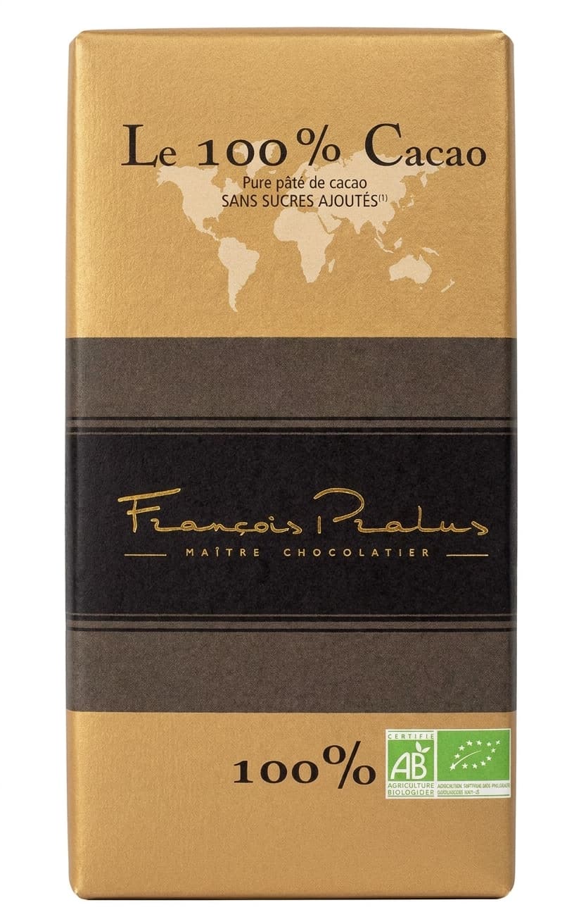 Le 100% 100% dark bar packaging by François Pralus