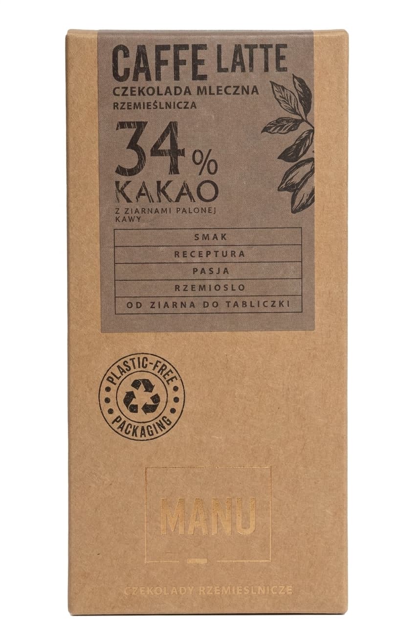 Caffe Latte 34% 34% milk bar packaging by Manufaktura Czekolady