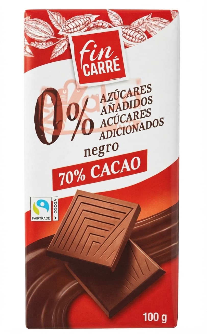 0% Azúcares Añadidos 70% 70% dark bar packaging by Fin Carré