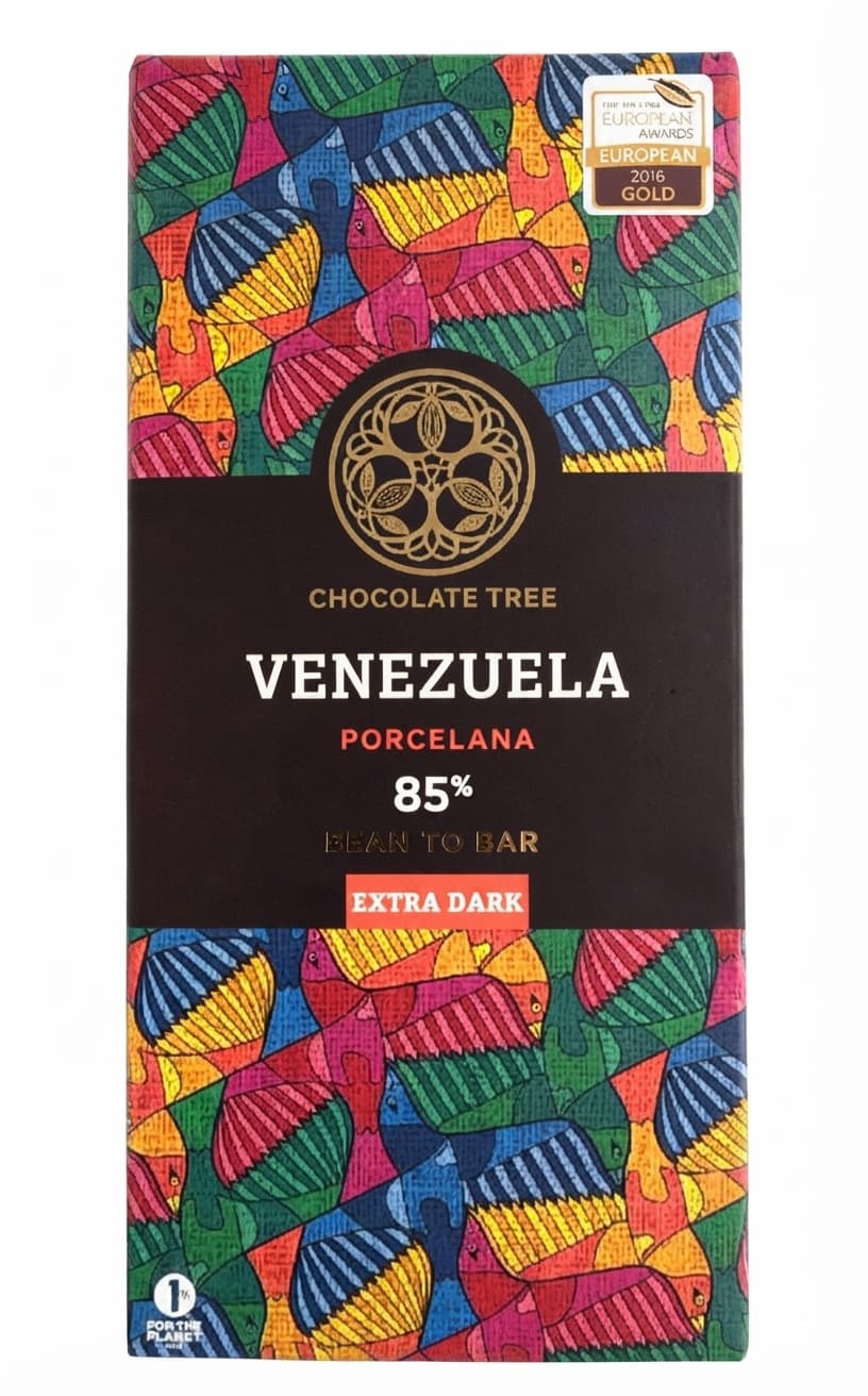 Venezuela Porcelana 85% 85% dark bar packaging by CHOCOLATE TREE