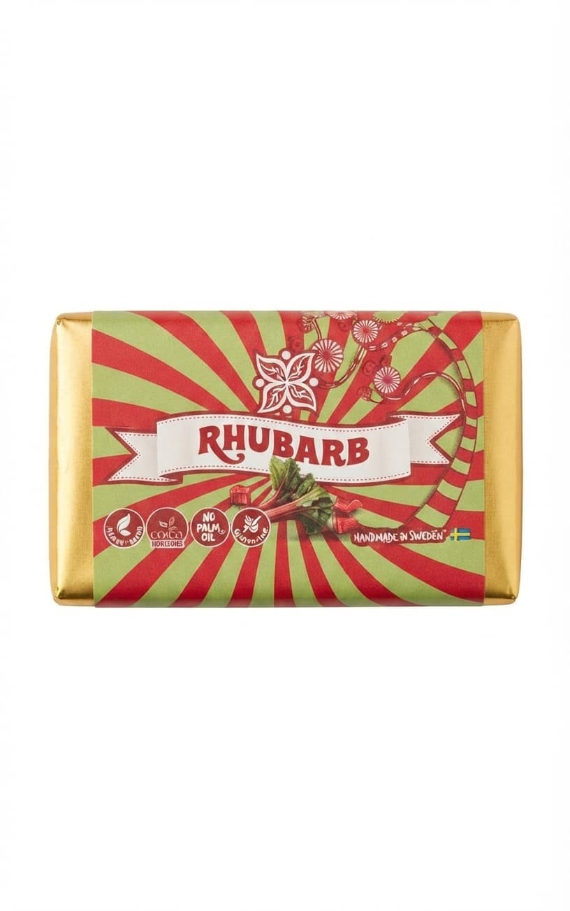 Rhubarb white bar packaging by Vegan Delights