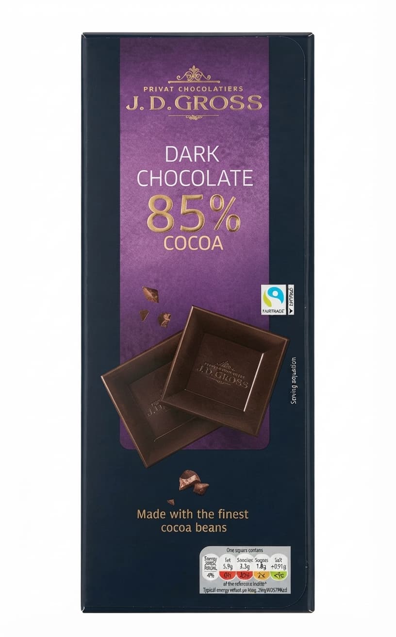 Dark 85% 85% dark bar packaging by J.D. Gross