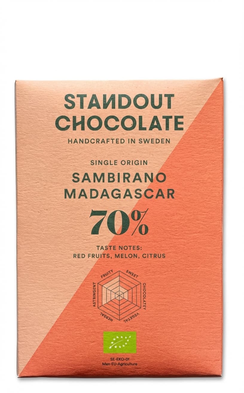 Sambirano Madagascar 70% 70% dark bar packaging by Standout Chocolate