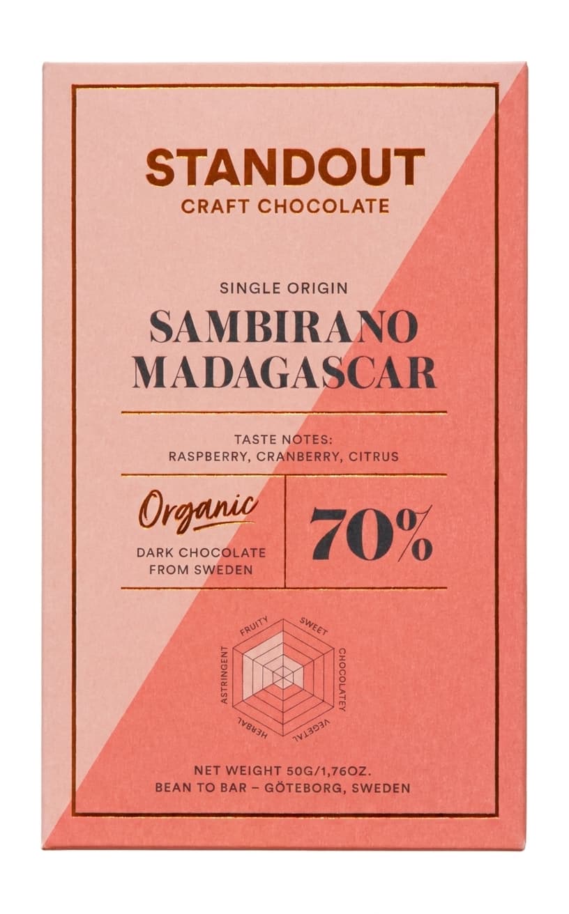 Sambirano Madagascar 70% 70% dark bar packaging by Standout Chocolate