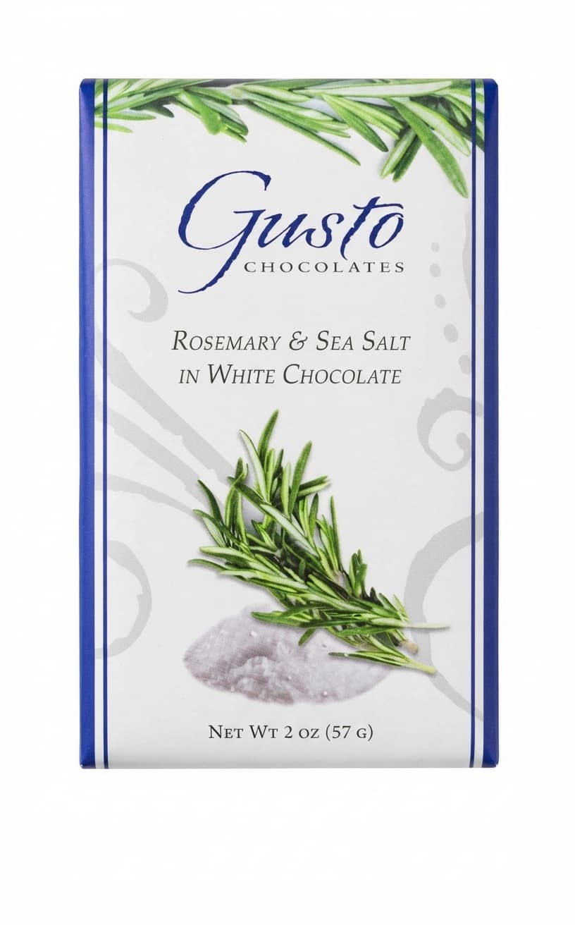 Rosemary & Sea Salt null% white bar packaging by Forté Chocolate