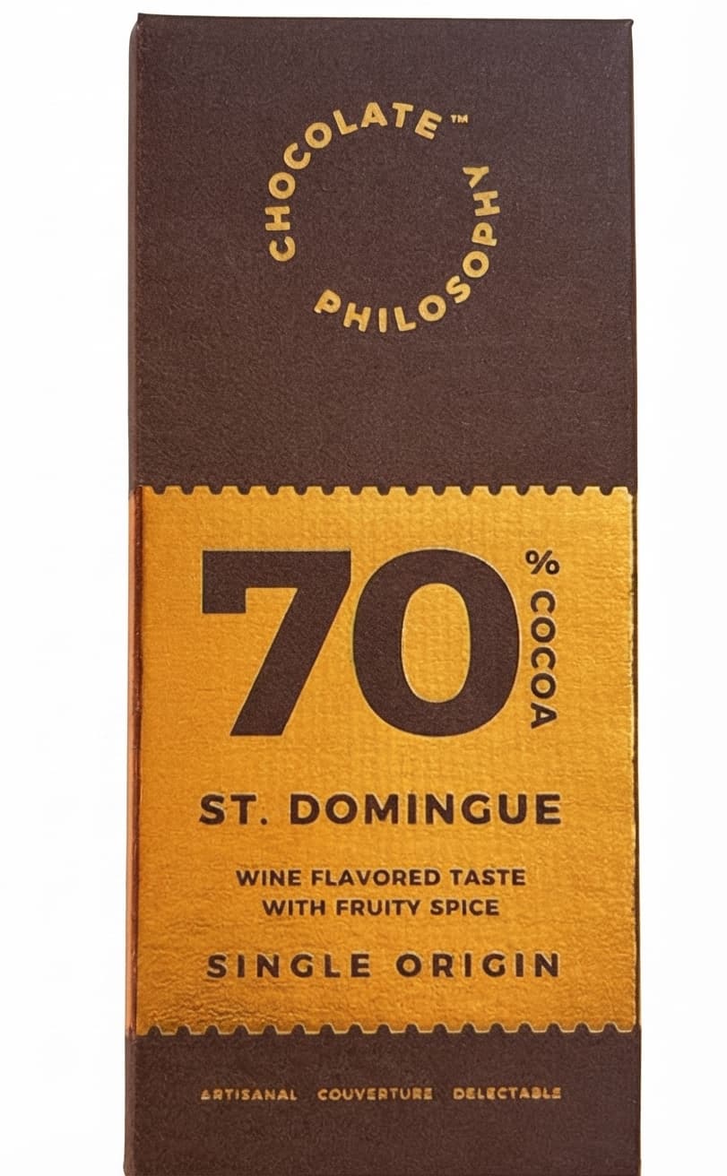 St. Domingue 70% 70% dark bar packaging by Chocolate Philosophy