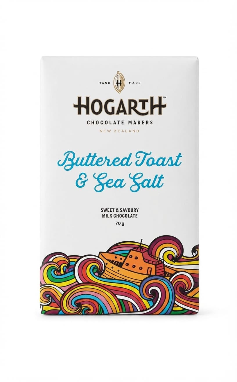 Buttered Toast & Sea Salt 48% milk bar packaging by Hogarth