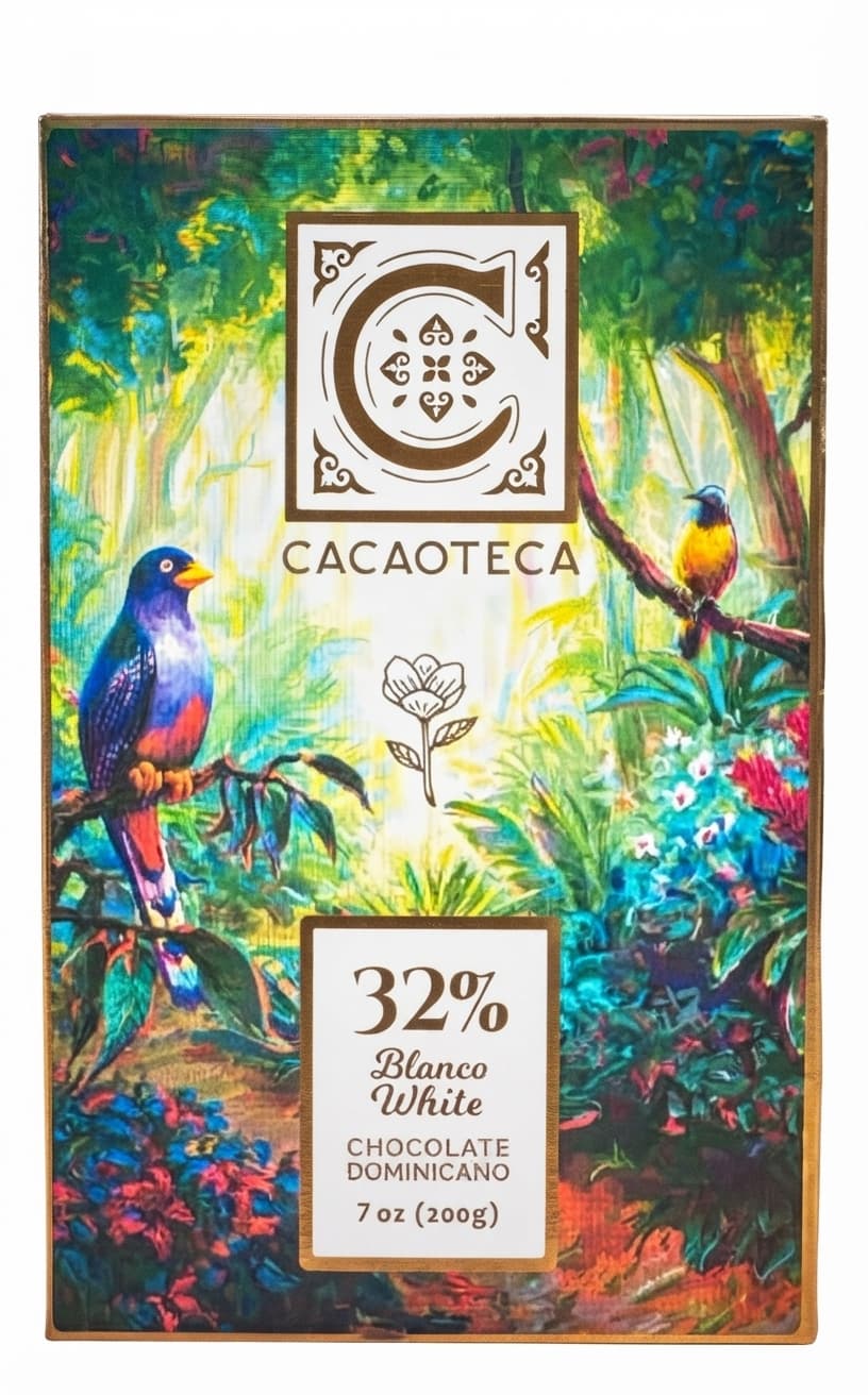 Blanco 32% 32% white bar packaging by Cacaoteca