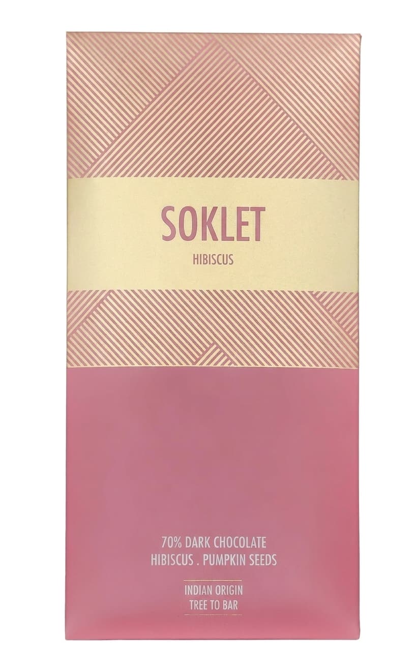 Hibiscus Pumpkin Seed 70% 70% dark bar packaging by Soklet