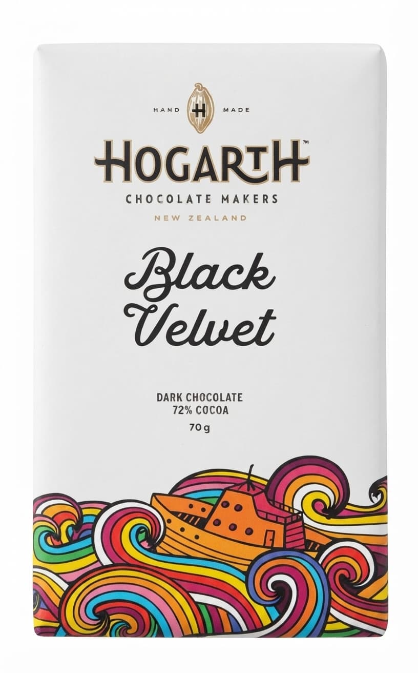 Black Velvet 72% 72% dark bar packaging by Hogarth